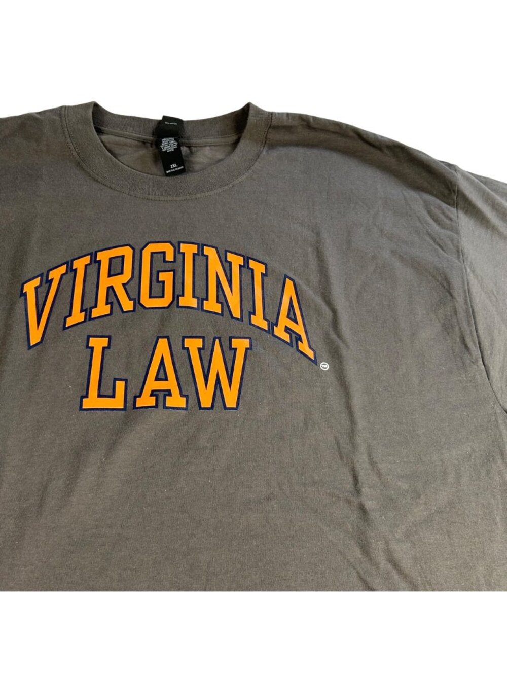 Virginia Law Hanes Beefy T-Shirt 2XL Gray Orange Cotton Short Sleeve UVA Cavs